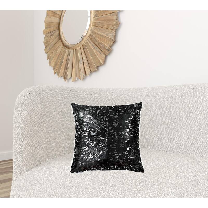 18 X 18 Black And Silver Cowhide Throw Pillow