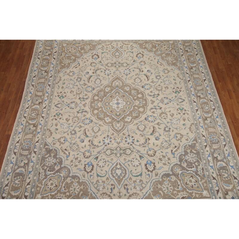 Hand Knotted Oriental 100% Wool Carpet Traditional Floral Beige & Ivories Tabriz Area Rug - 12' 8'' X 9' 8''