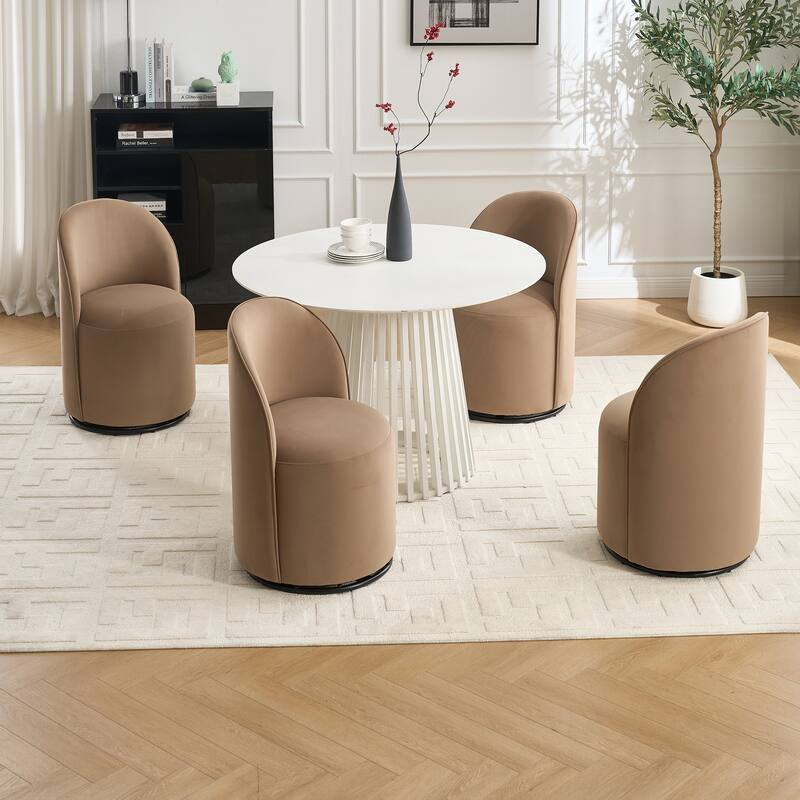 Set Of 1 Upholstered Kitchen & Dining Room Barrel Chair,Modern Round Velvet Dining Chair,360 Degree Swivel Comfy Armless Chair