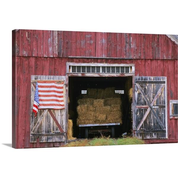 Shop American Flag Hanging From A Barn Door Canvas Wall Art