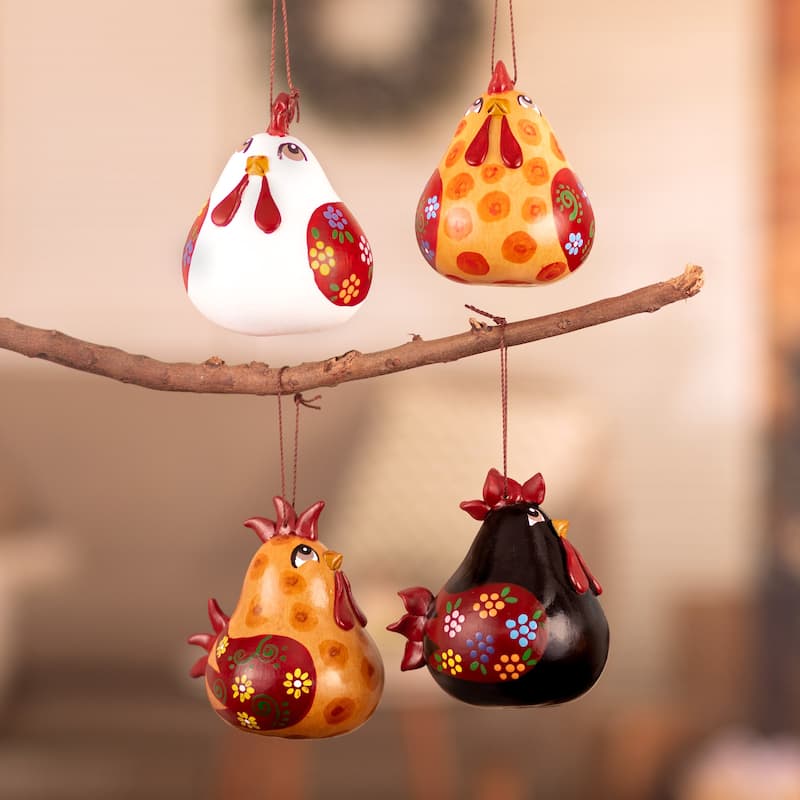 Novica Handmade Chatty Hens Dried Gourd Ornaments (Set Of 4)