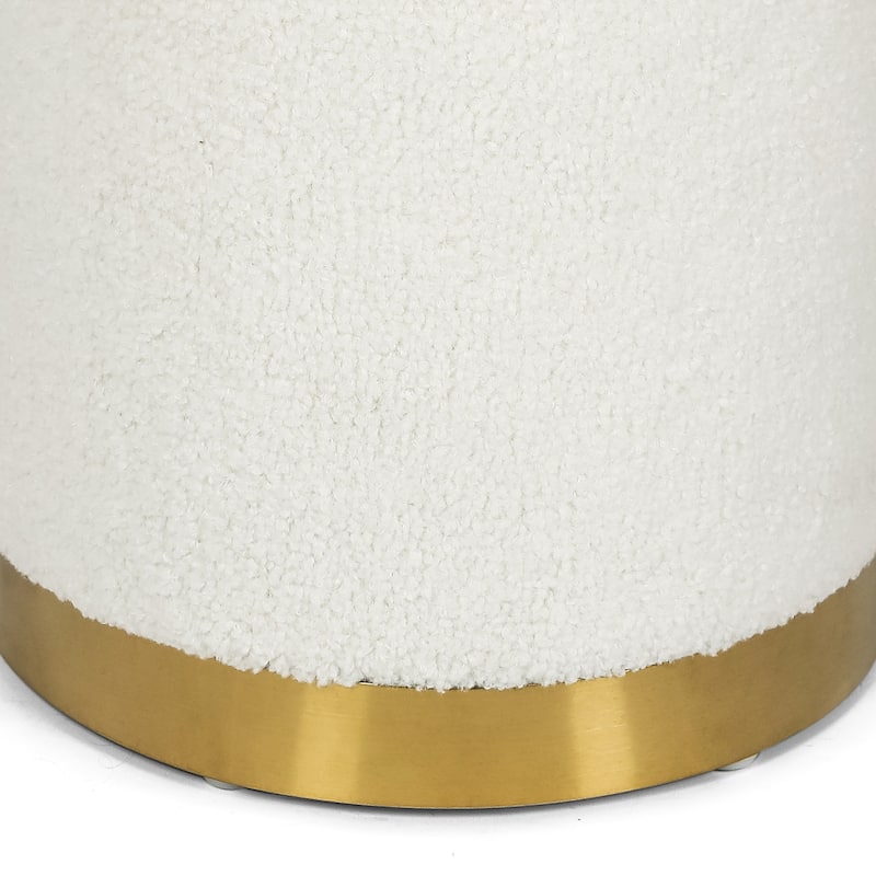 Adeco Velvet Round Storage Stool Gold Plating Base Storage Ottoman