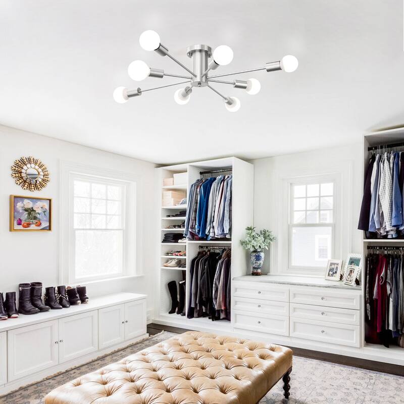 8-Light Modern Semi Flush Mount Sputnik Ceiling Light for Kitchen Bedroom Dining Room