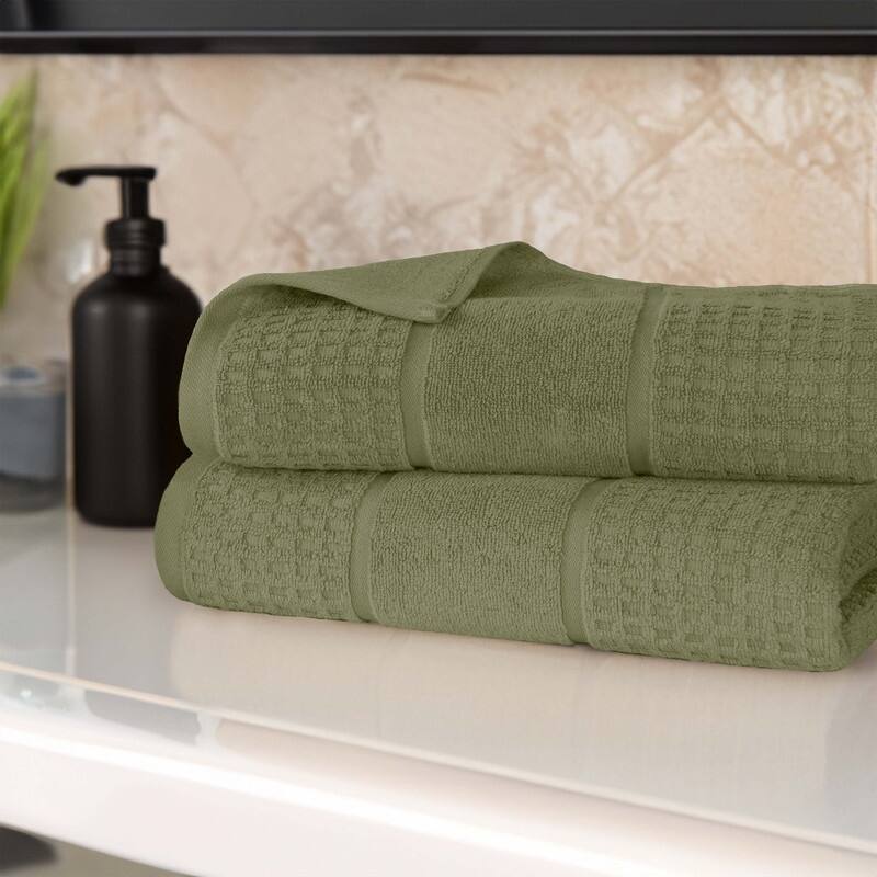 Superior Napa Zero Twist Cotton Soft Waffle Bath Sheet Set of 2 - Forest Green