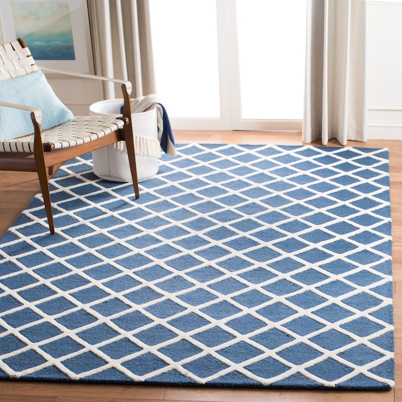 SAFAVIEH, Handmade Cambridge Siire Moroccan Trellis Wool Rug - 9' x 12' - Navy/Ivory