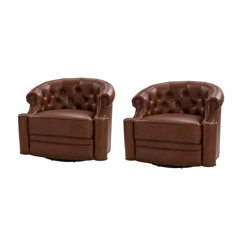 Felipe Modern Genuine Leather Swivel Chair With Tufted Back Set of 2 By HULALA HOME
