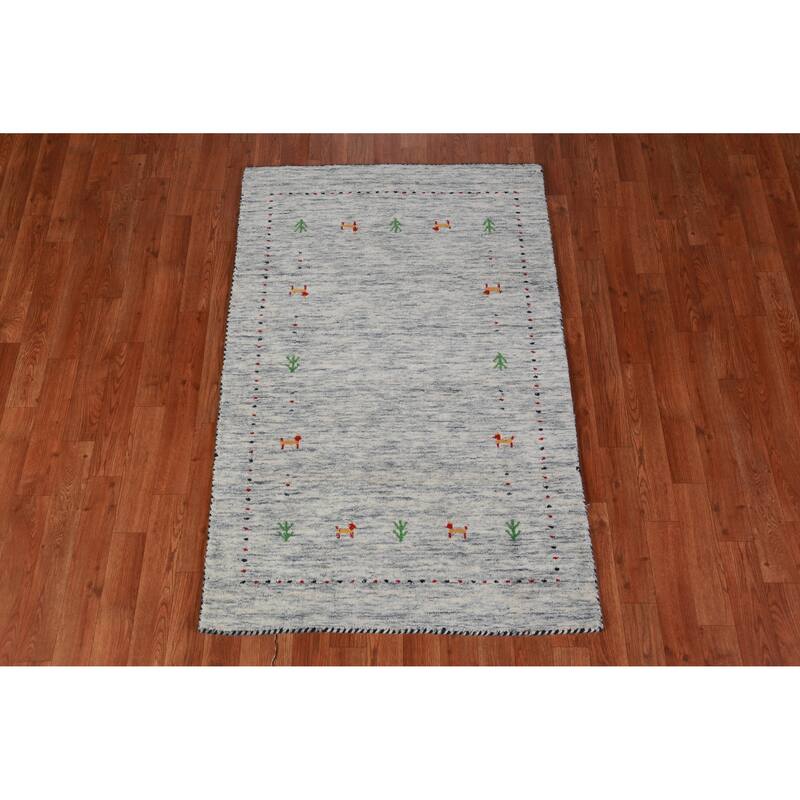 Hand Knotted Oriental 100% Wool Carpet Tribal Stripe Beige & Ivories Gabbeh Area Rug - 4' 9'' X 3' 0''