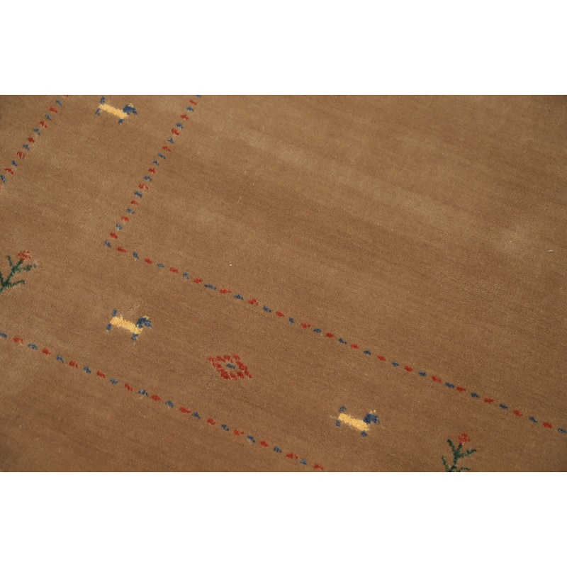 Hand Knotted Oriental 100% Wool Carpet Tribal Animal Pictorial Brown Gabbeh Area Rug - 8' 2'' X 5' 2''