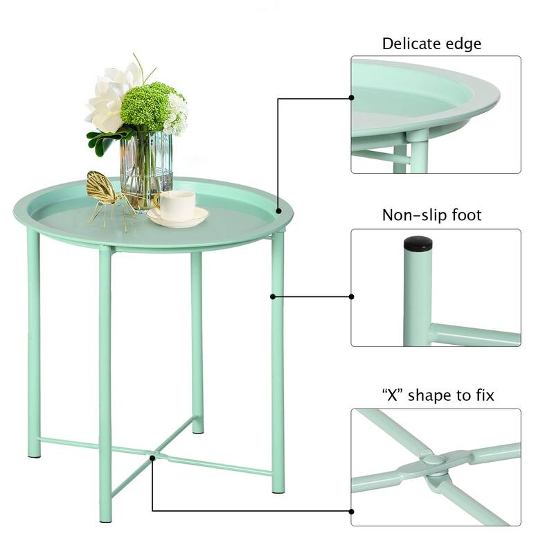 VECELO Side/End Table, Folding Round Metal Anti-Rust and Waterproof Outdoor for Living Room Bedroom,Nightstands