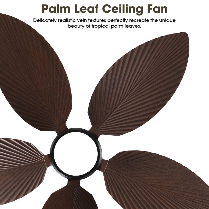 42" Farmhouse Black Waterproof Gazebo LED Outdoor Ceiling Fan with Light, Hook Downrod and Tropical Palm Leaf - 42"Wx13.7"H