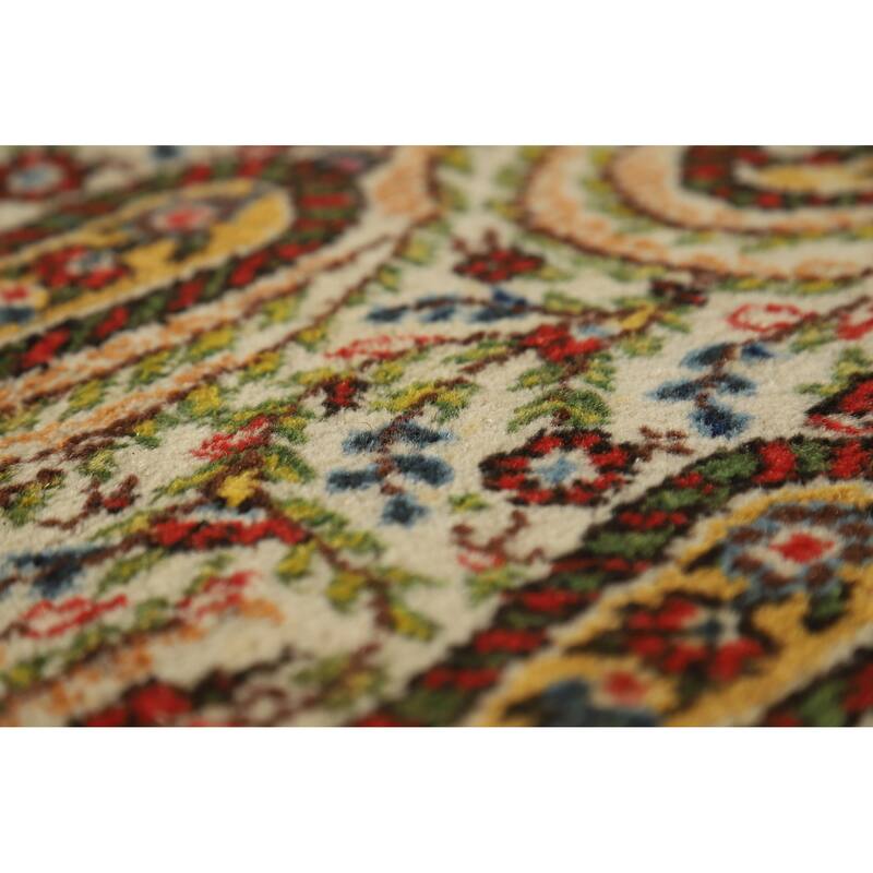 Hand Knotted Oriental 100% Wool Carpet Traditional All-Over Beige & Ivories Kerman Area Rug - 10' 5'' X 7' 3''