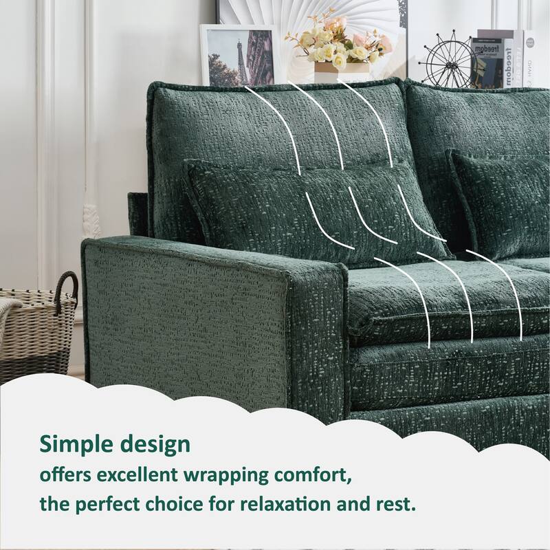 Cloud Chenille L-shaped Sectional Sofa, Deep Seat Couch with Thick Cushions, Movable Ottoman and Waist Pillows for Living Room