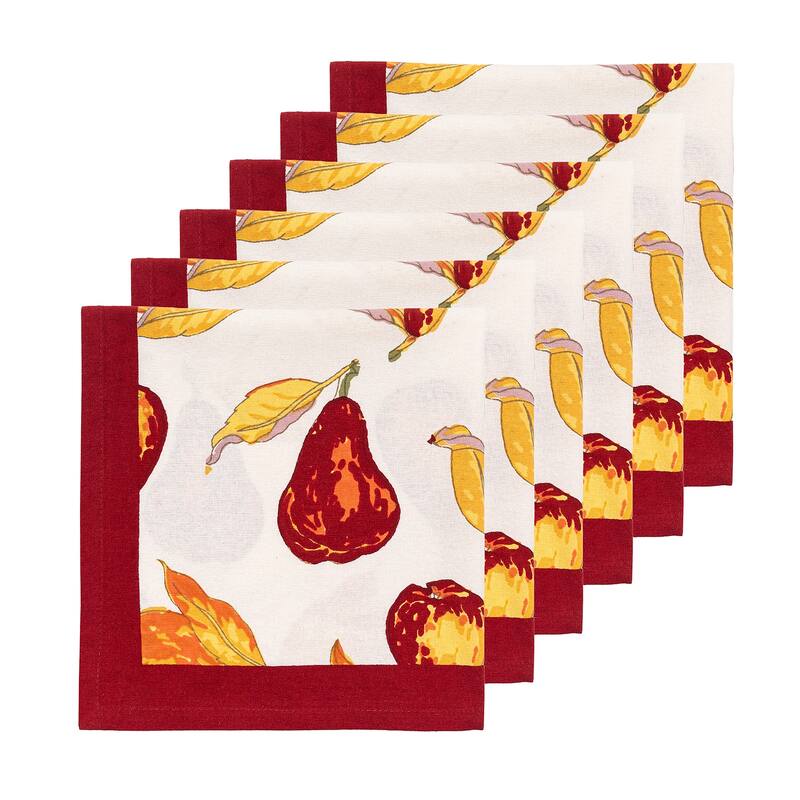 Couleur Nature Orchard Pear Napkins - Burgundy - 19" x 19" - Set of 6 - 19 x 19 - Burgundy