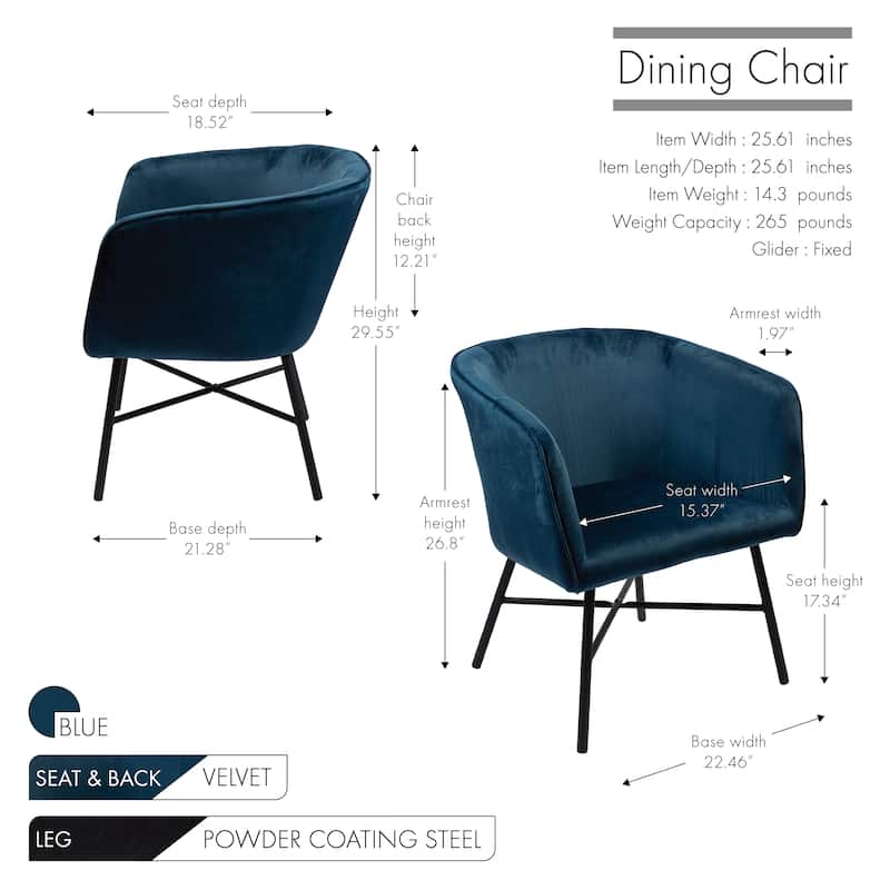 Porthos Home Belia Velvet Dining Chair, Rust-resistant Steel Legs - N/A