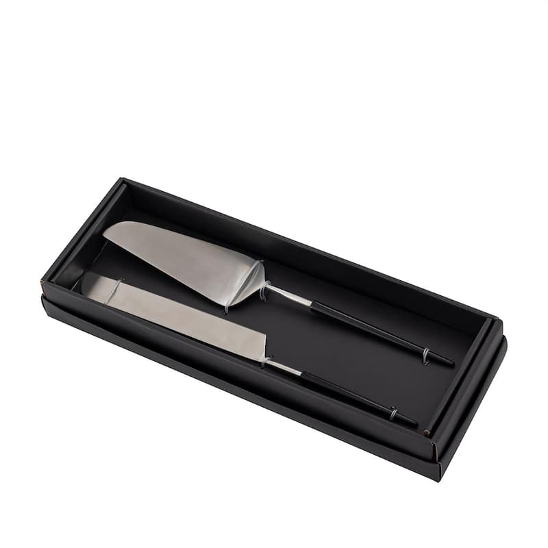 Set of 2 Silver & Black Stainless Steel Dessert Set