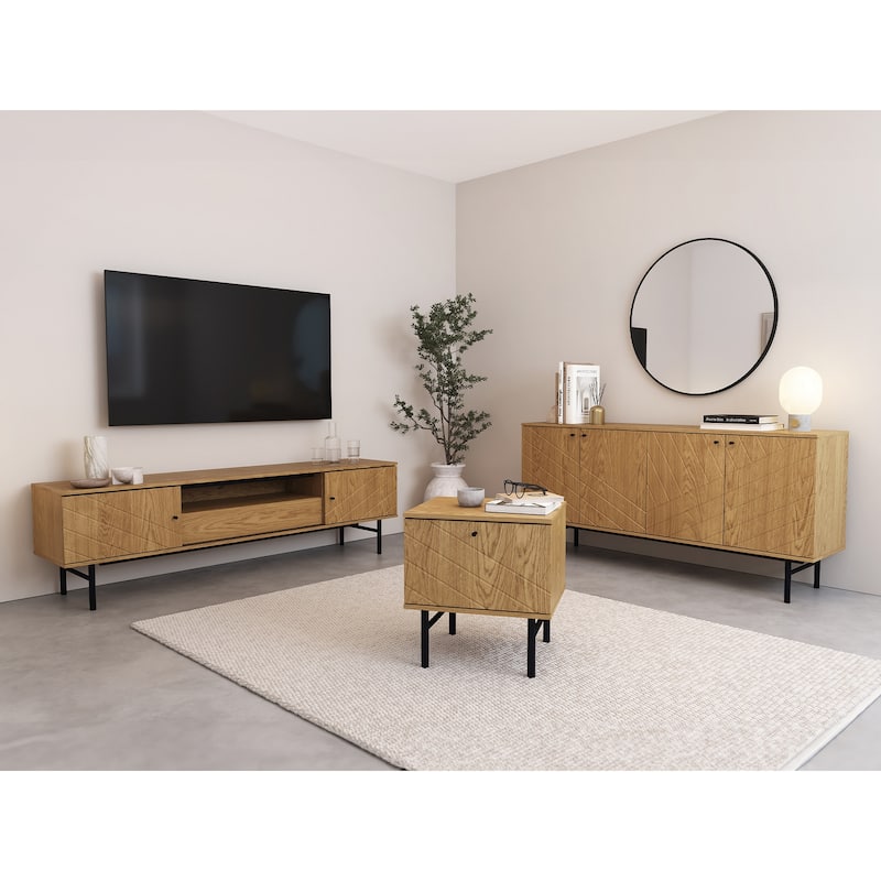 Studio London Amara Side Table - Oak Effect with Drawer and Steel Legs