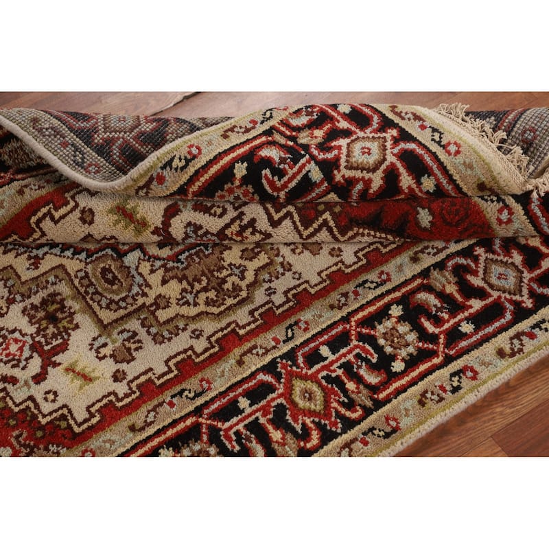 Ivory Geometric Heriz Serapi Indian Rug Hand-Knotted Wool Carpet - 3'11" X 5'10"