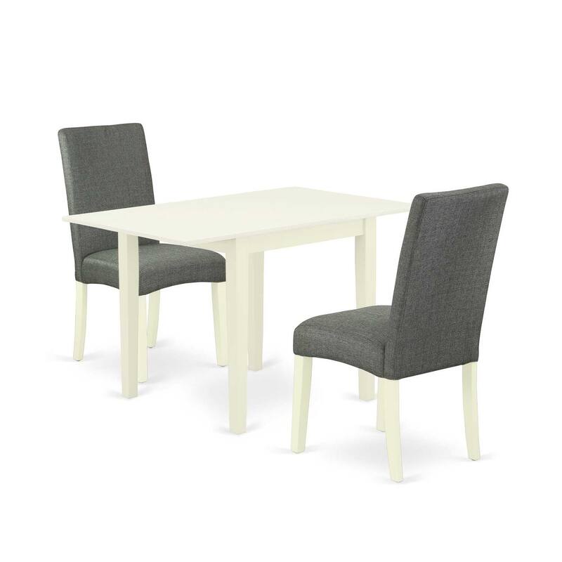 HomeStock 3-Piece Linen White Finish Solid Wood Top Dining Table Set