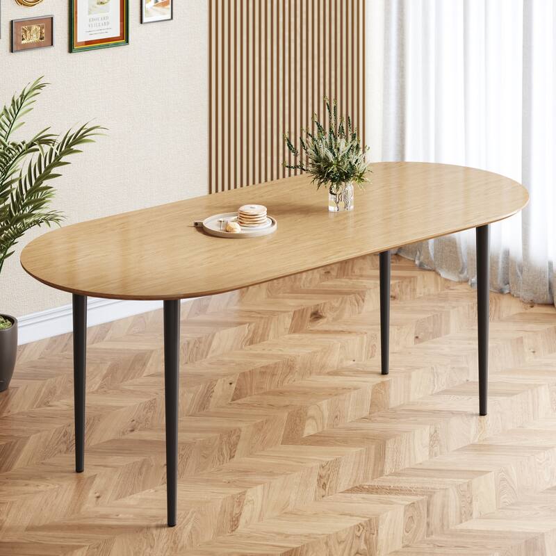 67"L×33.5"W Oval Wood Dining Table Kitchen Table with 4 Metal Legs - Oak