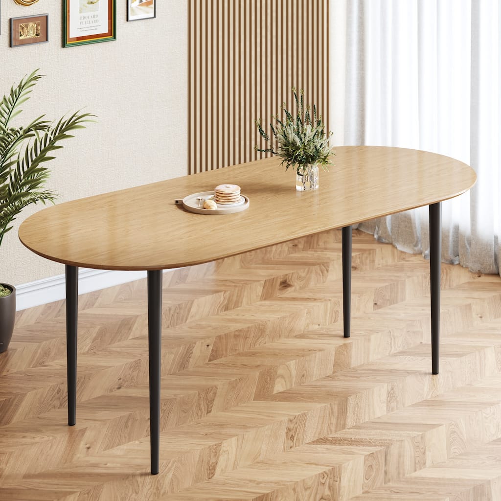 67"L×33.5"W Oval Wood Dining Table Kitchen Table with 4 Metal Legs
