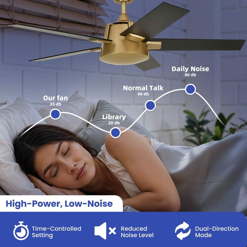 Moasis 52 Inch Modern Black Gold Ceiling Fan with Wall Switch & Remote