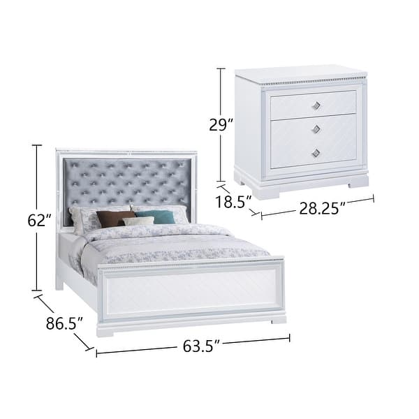 Upholstered Queen Bedroom Set in Silver and White On Sale Bed Bath