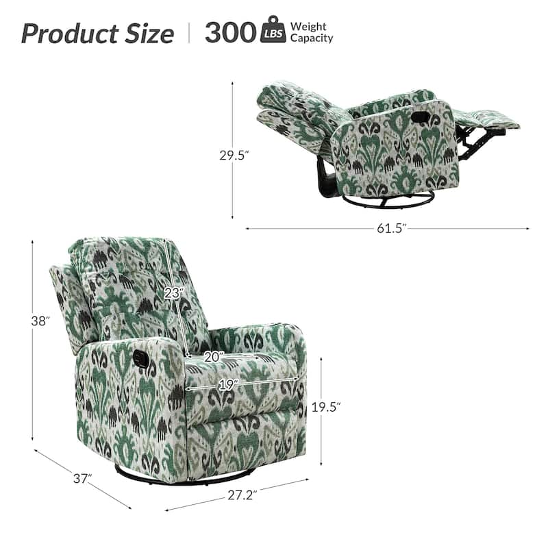 Arlette Floral Manual Swivel Recliner with Tufted Back Set of 2