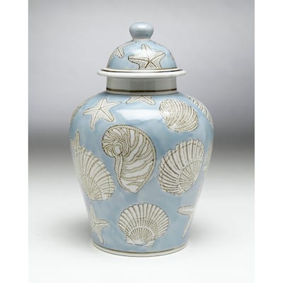 Aa Importing 59728 Blue Seashell 10 Inch Ginger Jar - 10 X 6.5 X 6.5 inches