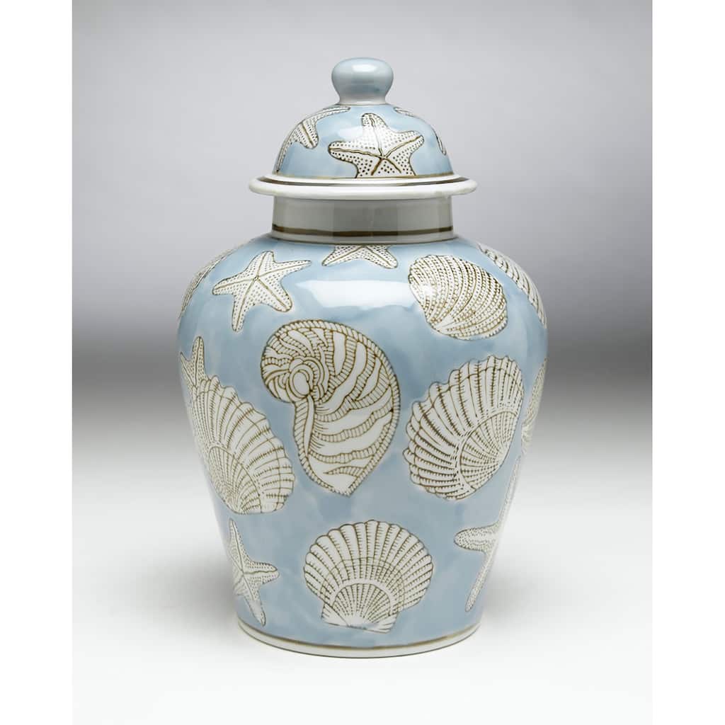 Aa Importing 59728 Blue Seashell 10 Inch Ginger Jar - 10 X 6.5 X 6.5 inches