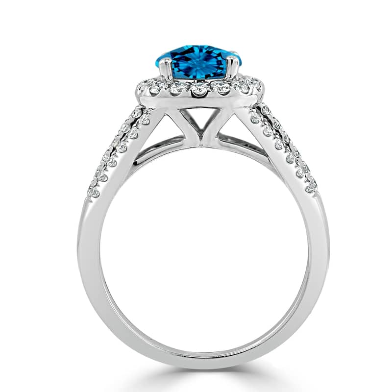 Auriya Modern 1 3/8ct Swiss Blue Topaz and Halo Diamond Engagement Ring 1/2cttw 14k Gold