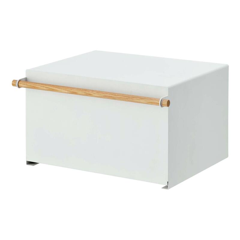 Yamazaki Home Bread Box - Two Styles, Steel and Wood, Horizontal, Holds 22.2 lbs - L 14.37 x W 16.93 x H 9.45 inches