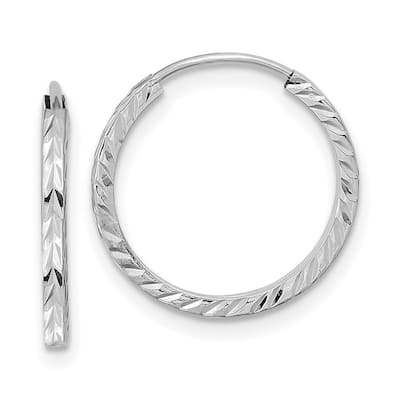 Curata 14k White Gold Diamond Cut Square Tube 1.35x17mm Endless Hoop Earrings