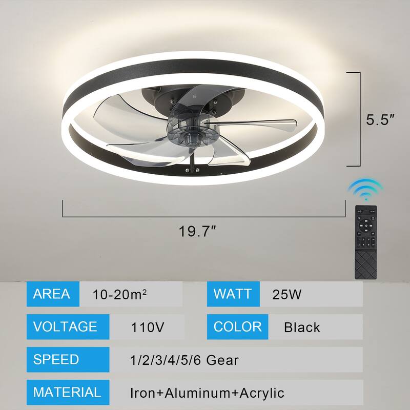 6-speeds Quiet Reversible DC Motor Ceiling Fan / Dimmable LED Ceiling Light with Fan