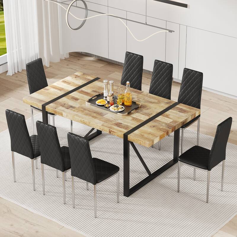 Modern Faux Leather Dining Chair, Multifunctional Mid-Back Chair with High-Density Sponge Cushion, for Dining Rooms, 8-Piece Set