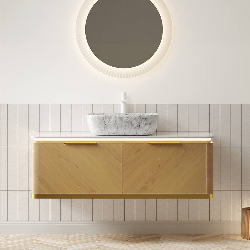 48" Bathroom Vanity with Vessel Sink Floating Storage Cabinet with Sensor Light and 2 Drawers, Pre-assembled - Espresso-Square