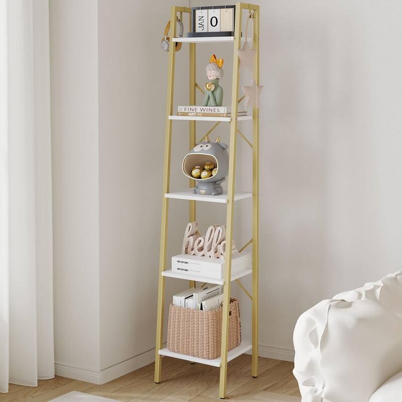 Ladder Shelf - 13.4"D x 11.8"W x 63"H - White Gold