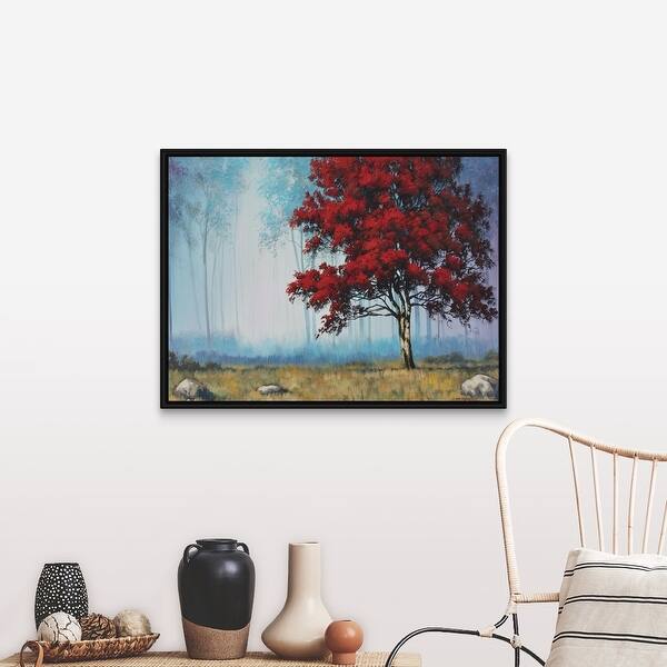 Shop Red Tree Black Float Frame Canvas Art Overstock 25523187