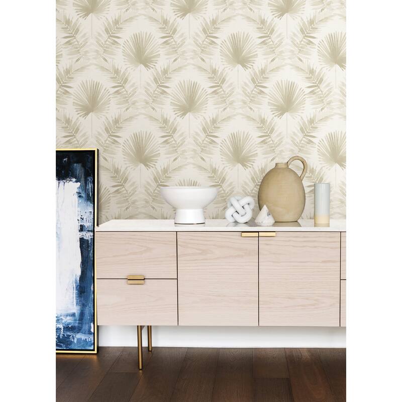 A-Street Prints Calla Taupe Painted Palm Wallpaper