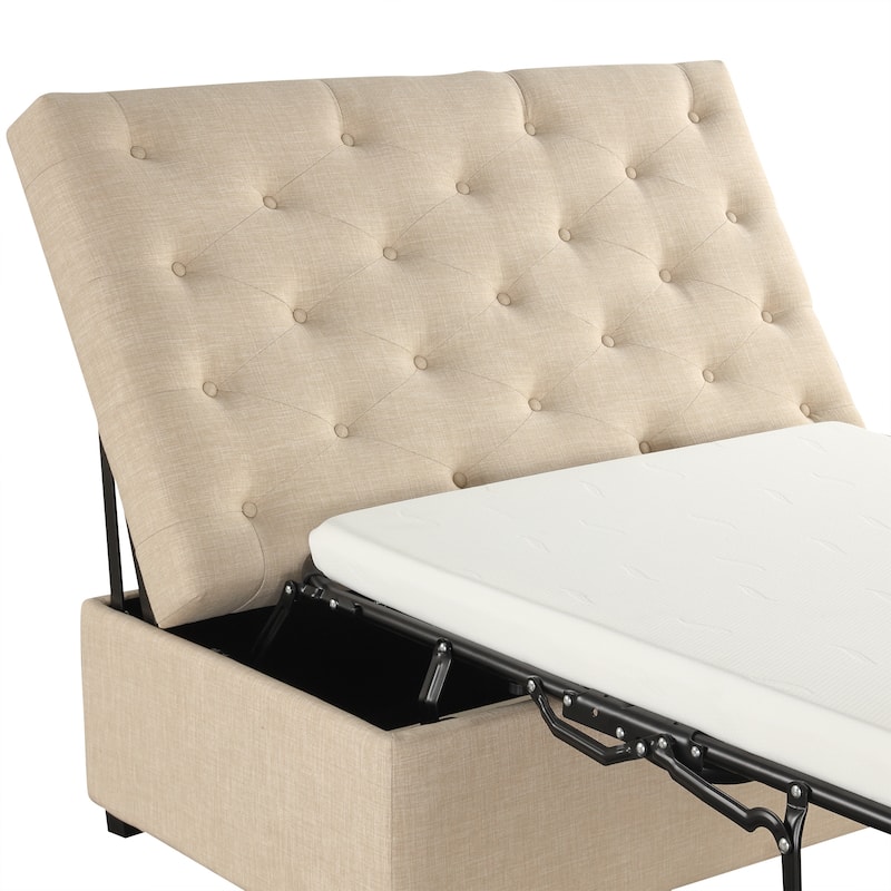 Tufted Sleeper Couch Settee, Ottoman with Folding Sofa Bed, Convertible Ottoman Sleeper with Memory Mattress