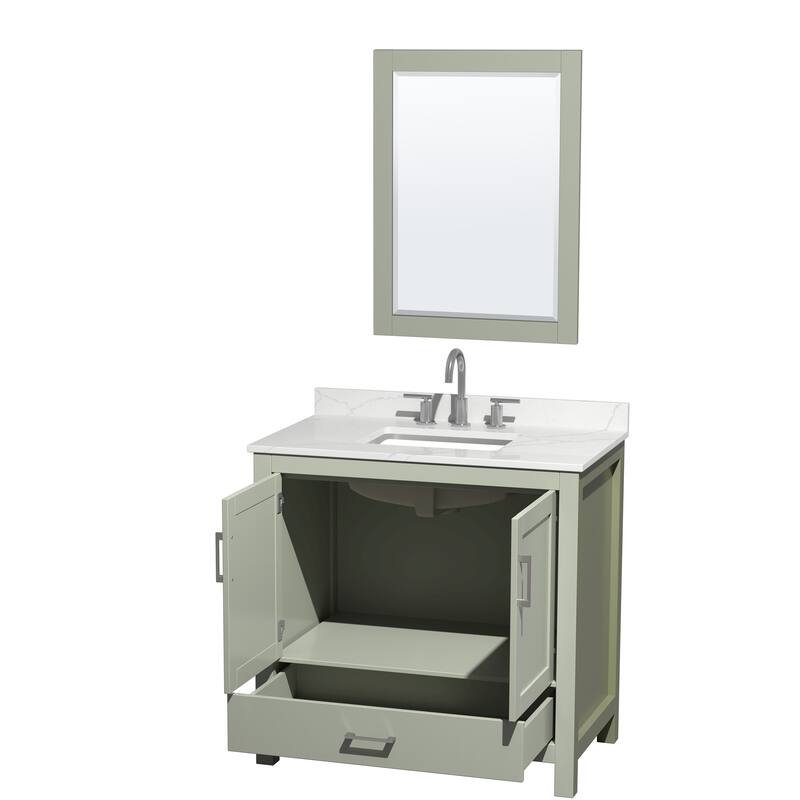 Sheffield 36-inch Single Vanity, 3 Hole Quartz Top, 24-inch Mirror