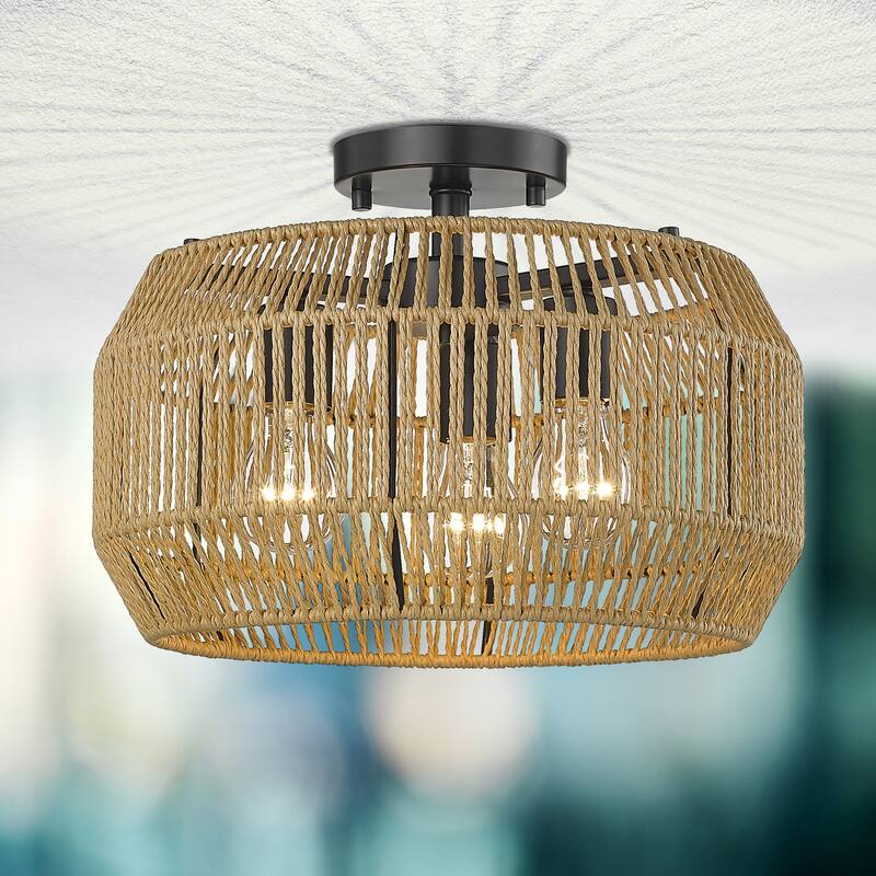 Golden Lighting Marlee 3-light Semi-Flush Mount in Matte Black