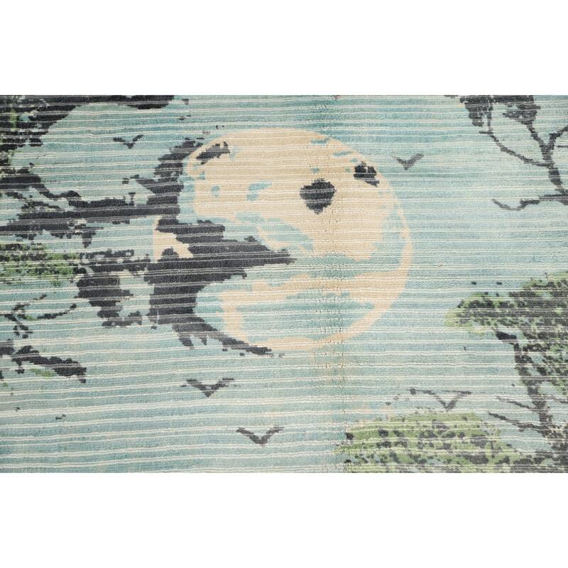 Hand Knotted Oriental Viscose Silk Carpet Modern Pictorial Multi-Colored Abstract Area Rug - 6' 8'' X 4' 6''