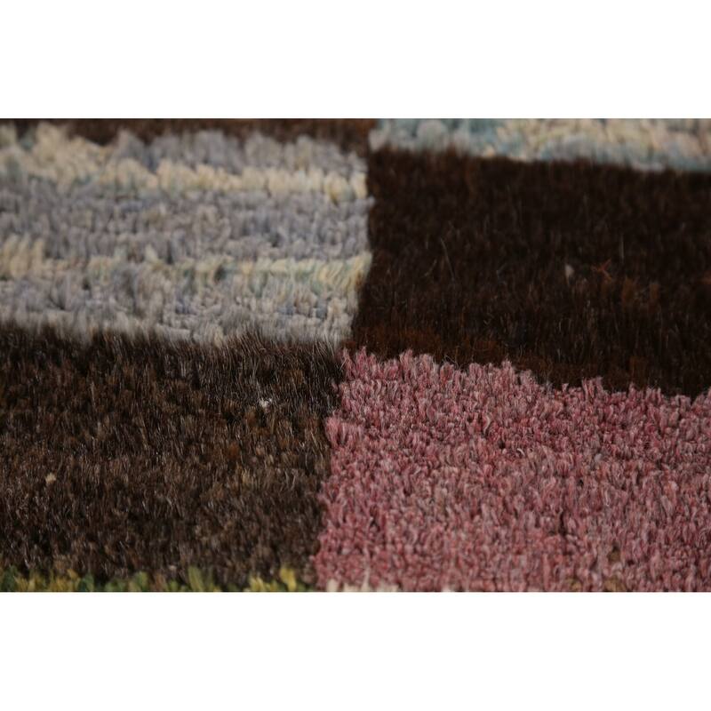 Checkered Moroccan Oriental Runner Rug Hand-Knotted Wool Carpet - 3'2" x 9'8"