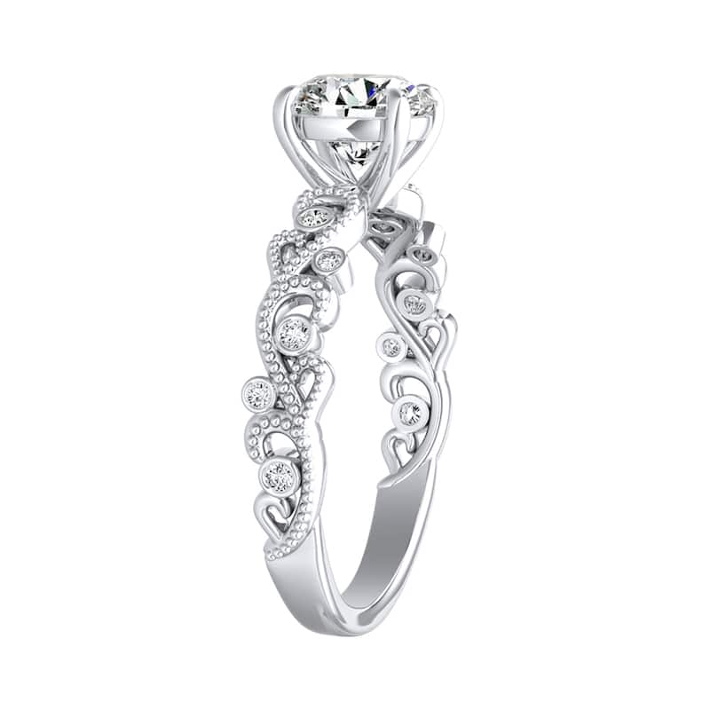 Auriya 14k Gold 3ct TW Vintage Moissanite and Diamond Engagement Ring 1/10cttw