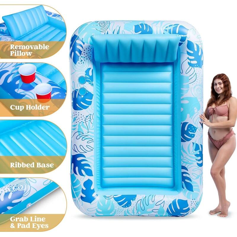 85" x 57" Extra Large Suntan Tub Pool Floats Pool Lounger Float, Bue - 5 x 13 x 15
