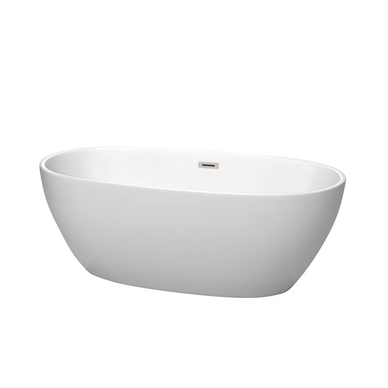 Wyndham Collection Juno 63" Free Standing Acrylic Soaking Tub with - Matte White / Brushed Nickel Trim