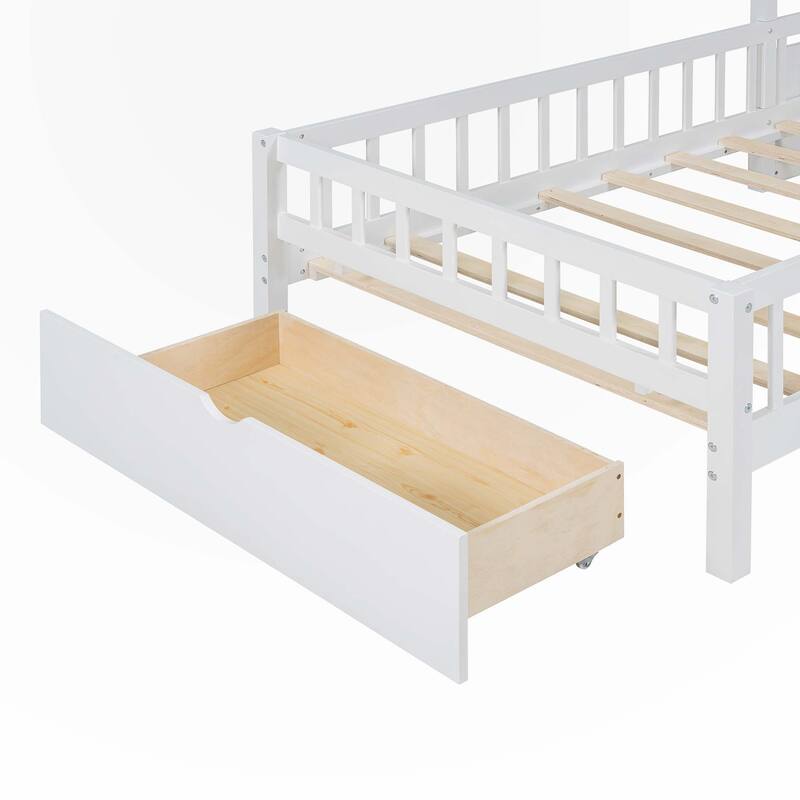 Twin Size House Bed with Upholstered Sofa