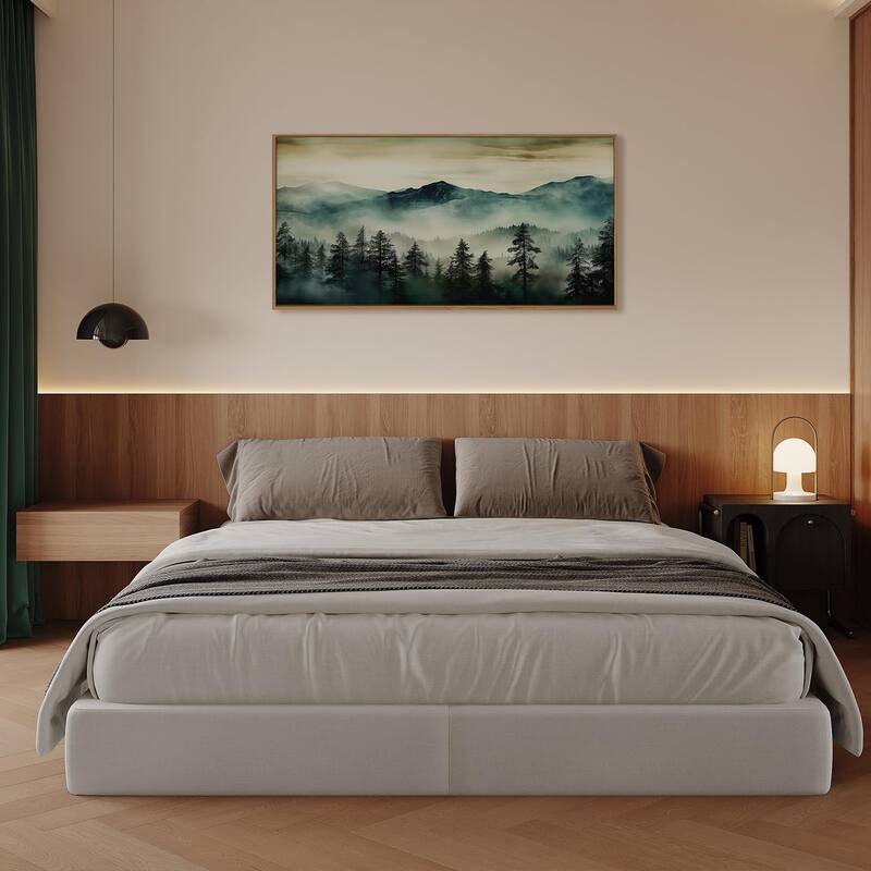 Green Foggy Forest Mountain Framed Canvas Wall Art Set