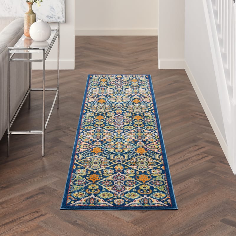 Nourison Allur Contemporary Boho Floral Medallion Area Rug - 2'3" x 7'6" Runner - Navy/Multicolor