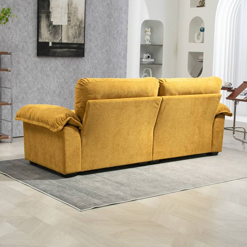 Luxurious 84" Chenille Fabric Recliner Sofa with Memory Foam and 2 Throw Pillows for Small Spaces